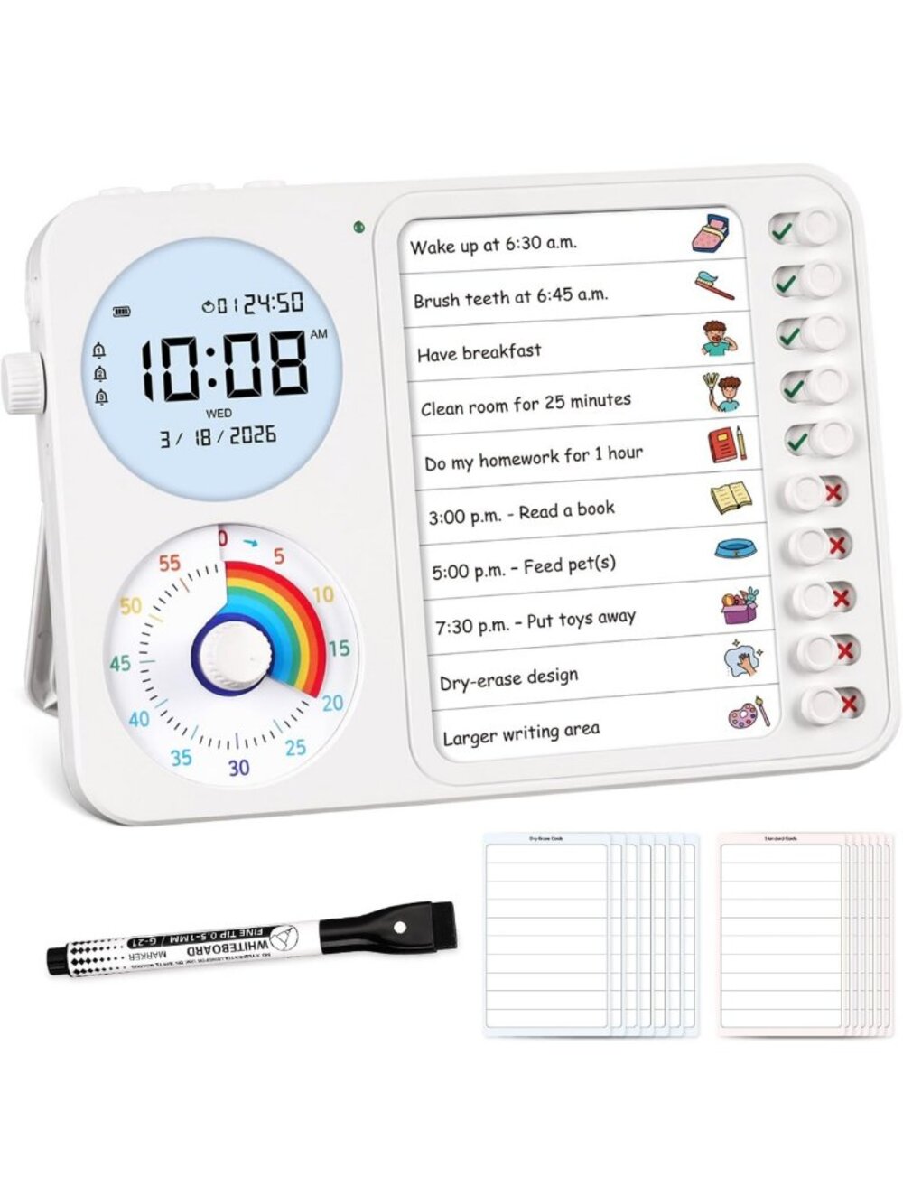 3-in-1 Visual Timer & ADHD Tool for Kids – ADHD Task Timer for Adults with